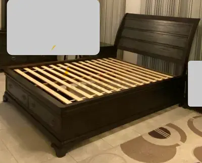 Solid Wood king Bed Frame with Under-bed Drawers - Dark Brown
