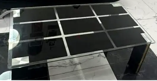 Glass Top Coffee Table with Black Tile Inlay and Metal Frame