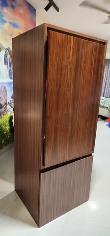Walnut-finish Wooden Wardrobe with Bottom Drawer - Good Condition
