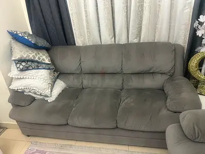 Comfortable 3-Seater Grey Fabric Sofa — Good Condition