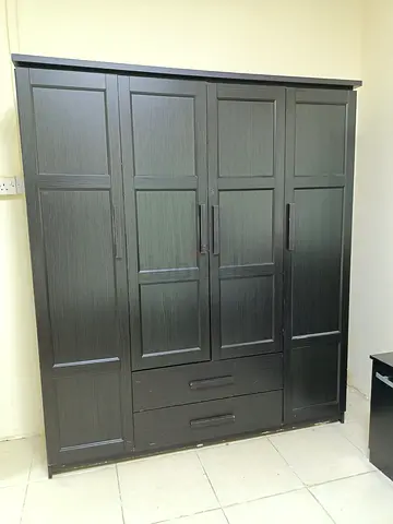 Dark Wood 4-Door Wardrobe with Drawers - Good Condition