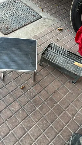 A set of Small folding chair, small BBQ, aluminum table (easy to assemble) and two airbeds