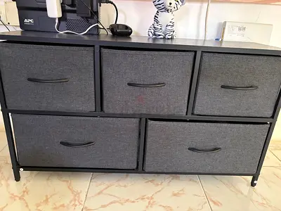 5-Drawer Fabric Storage Unit - Dark Gray, Good Condition