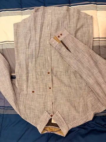 Light grey casual long-sleeve mens shirt, size M