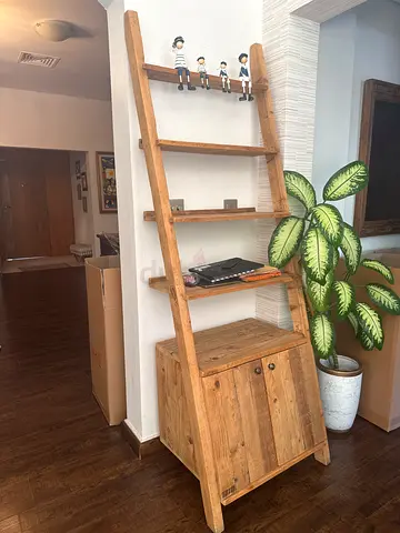 Solid Wood Ladder Shelf with Cabinet - Rustic Finish
