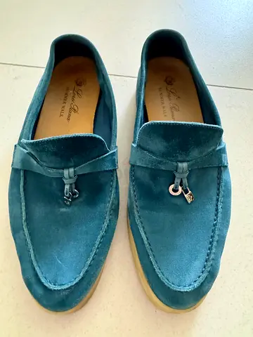 Loro Piana Teal Suede Summer Charms Walk Loafers