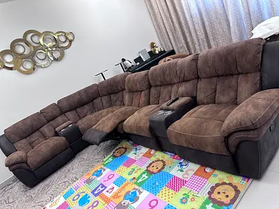 Brown 3-Seater Recliner Sofa with Cup Holders - Good Condition