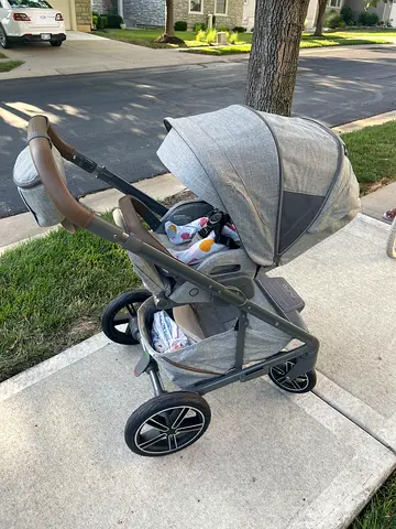 Convertible Travel System: Nuna Stroller with Infant Car Seat, and Large Storage Basket - Light Grey