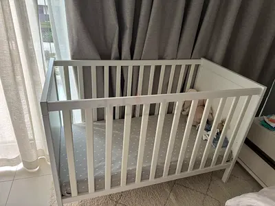 IKEA Sundvik White Wooden Baby Crib with mattress