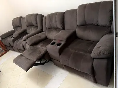 4-seater dark grey reclining sofa set with cup holders