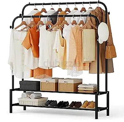 Double Rod Metal Clothing Rack with Shoe Shelves