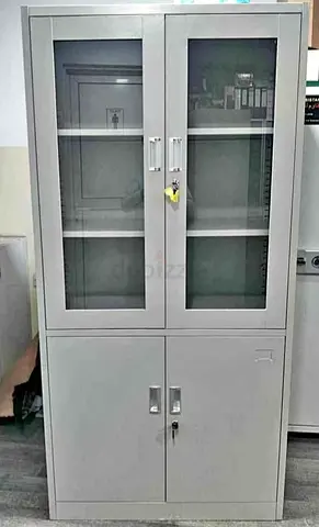 Metal Storage Cabinet with Glass Upper Doors - Good Condition
