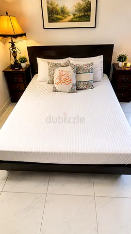 Dark Wood King sized Bed Frame with Headboard and Mattress