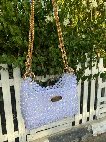 White crystal handmade bag