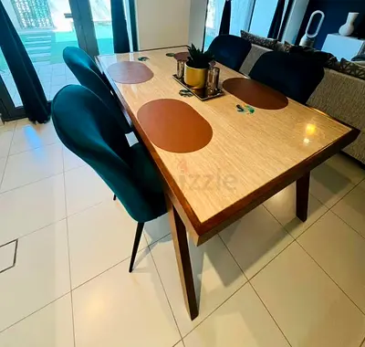 Dining Table and 4 Teal Velvet Chairs