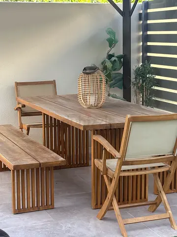 Solid Teak Outdoor Dining Table with Chairs and Bench