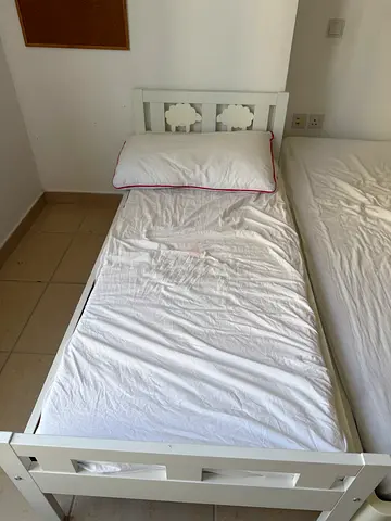 White Single Wooden Bed Frame and matrasse for child (Kritter from Ikea, new one 600aed)