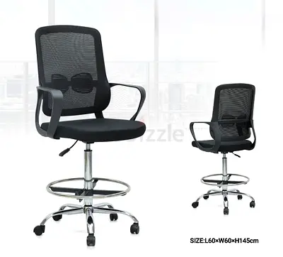 Height-Adjustable Black Mesh Office Drafting Chair with Footrest
