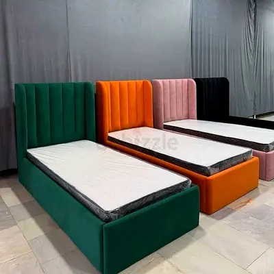 Single Upholstered Bed Frame with Headboard - Multiple Colors Available