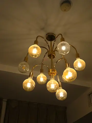 Brass 9-Bulb Ceiling Chandelier - Modern Midcentury Style