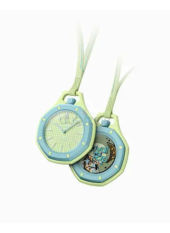 Pair of Mint Green Pendant Pocket Watches — Mechanical Design, Necklace Style