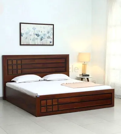 Solid Wood Queen Bed Frame with Headboard (Dark Brown)