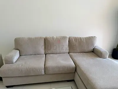 Light beige L-shaped 3-seater sofa with chaise - good condition