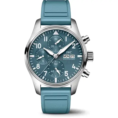IWC Pilot Chronograph Mens Watch - Blue Dial  Rubber Strap