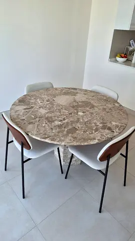 Round Marble Dining Table + Chairs (Seats 4) - Natural Brown Marble