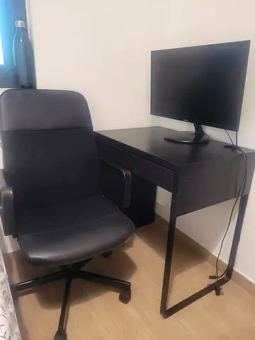 IKEA Black Home Office Desk and Swivel Chair Set — Good Condition