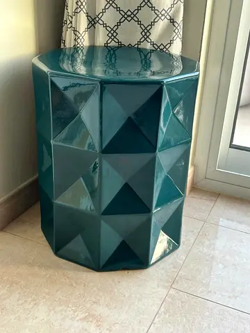Geometric Glossy Ceramic Side Stool / Accent Table - Blue