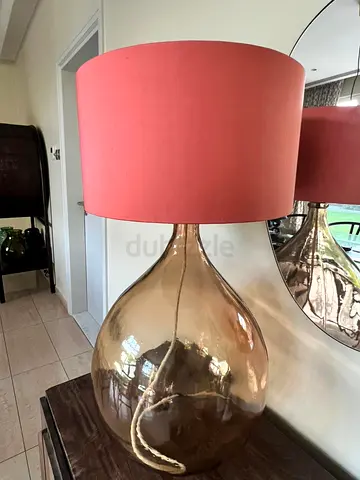 Graham  Green Large Glass Table Lamp with Coral Shade