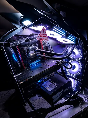 Custom RGB Gaming Desktop PC — Open-Frame Case, GTX-class GPU, Liquid Cooling