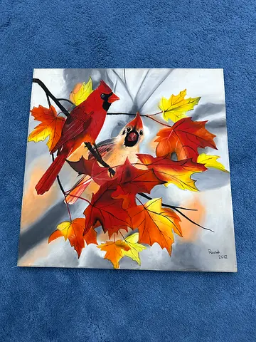 2 red birds painting
