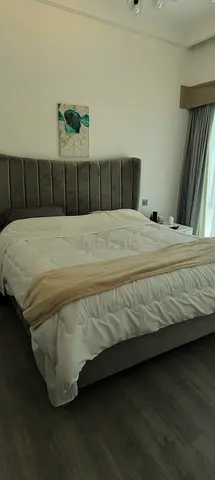 King size bed, headboard, mattress, topper and pillows