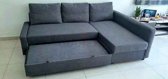Ikea Grey L-shaped Sofa with Pull-out Bed — Good Condition