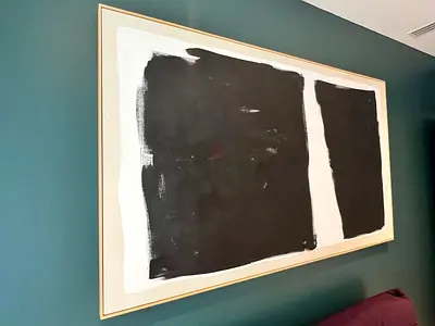 Large Minimalist Black  White Abstract Painting on Canvas (Framed)