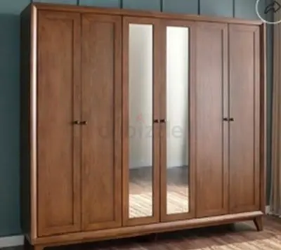 Solid Wood 6-Door Wardrobe with Mirrors - Brown