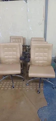 Set of 8 Beige Office Task Chairs - Leatherette, Adjustable, Good Condition