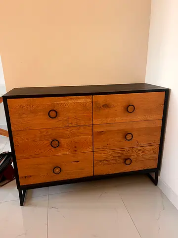 Solid Wood 6-Drawer Dresser with Metal Frame