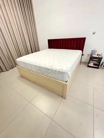 BRAND NEW Custom King Bed — Light Oak + Maroon Headboard | Storage | MUST GO