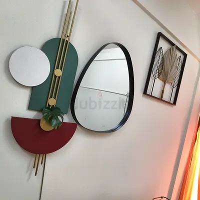 Modern Geometric Wall Mirror  Metal Art Set