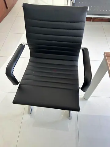 2 x Modern Black Leather Office Visitor Chair - Good Condition