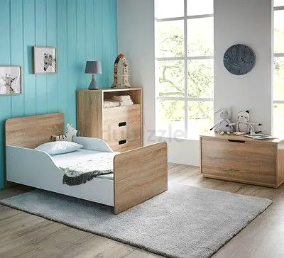 Toddler Bed with Matching Storage Chest and Dresser - Oak Finish
