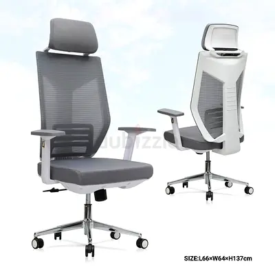 Ergonomic Mesh Office Chair with Headrest - Grey