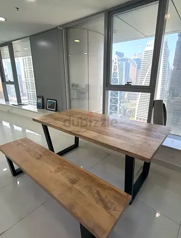 Solid Wood Dining Table with Matching Bench - Industrial Style