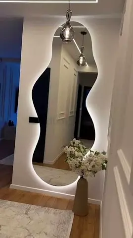 Large Curvy Backlit Wall Mirror — Modern Statement Piece