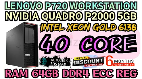 LENOVO P720 WORKSTATION 40 CORE INTEL XEON GOLD 6138 RAM 64GB DDR4 NVIDIA QUADRO P2000 5GB DDR5
