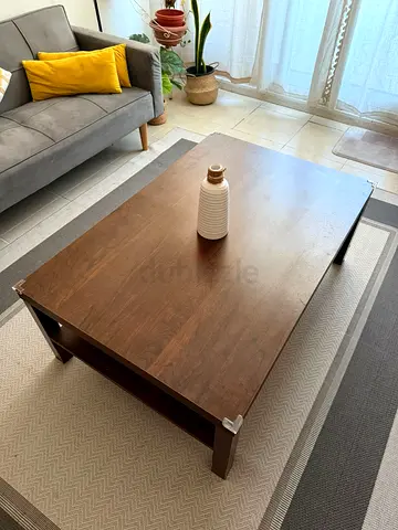 Dark Wood Rectangular Coffee Table with Lower Shelf - Good Condition