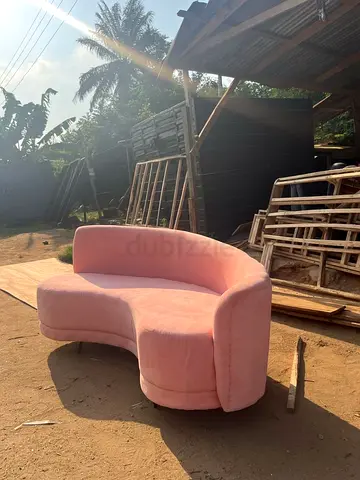 Curved Pink Two-Seater Sofa - Good Condition